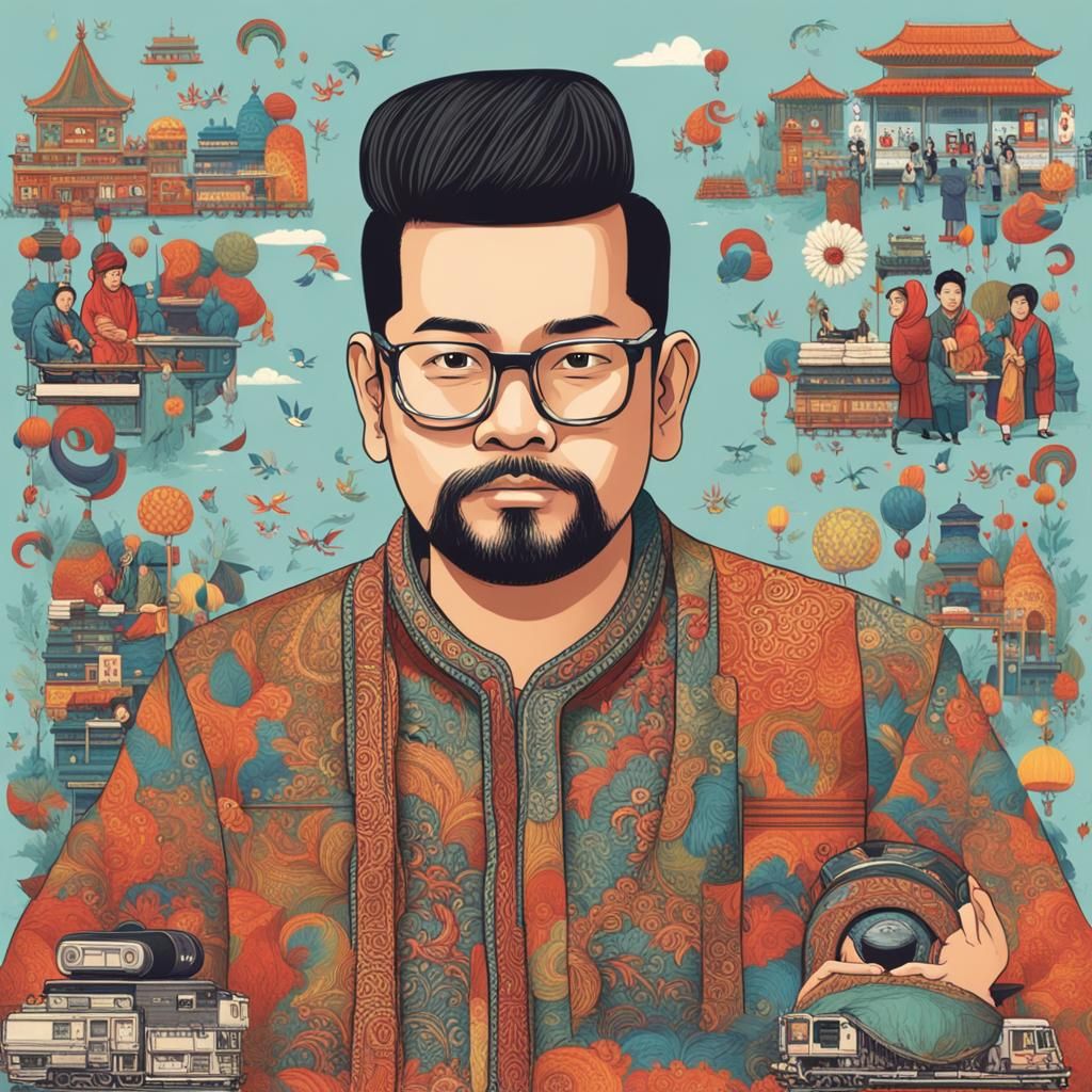 Joyful Musician Portrait in Detailed Matte Painting Style