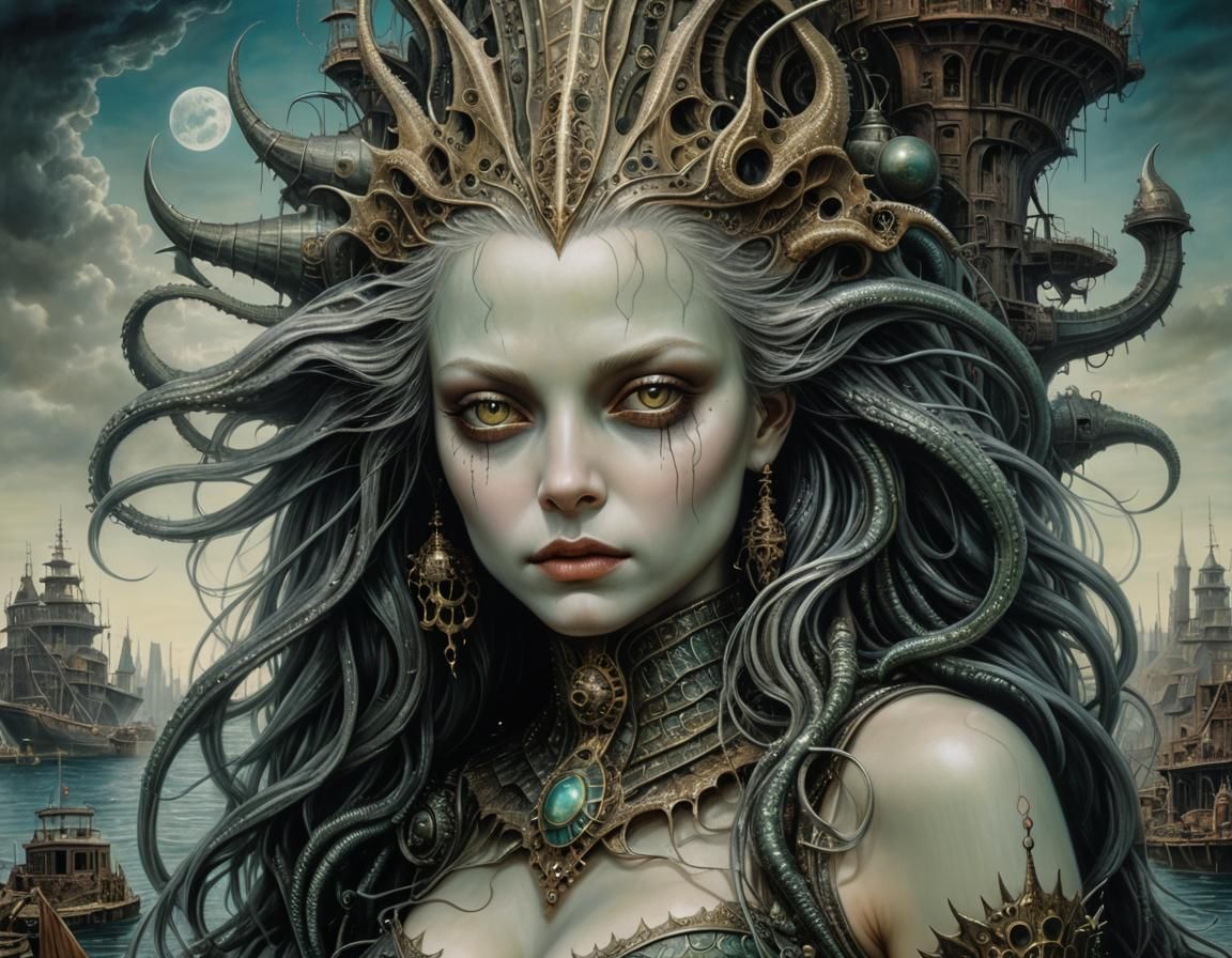 Cryptid Mermaid Portrait in Post-Apocalyptic Wonderland