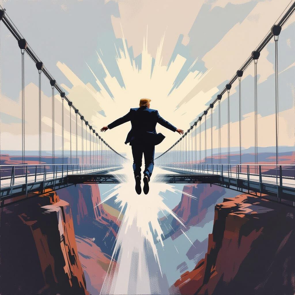 Man Jumps From Tall Transparent Bridge in Dramatic Style