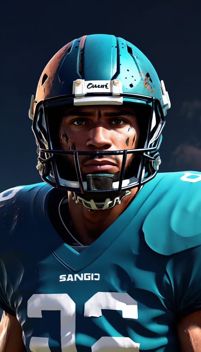 Chiseled Football Hero in Oil Painting Style with 3D Element...