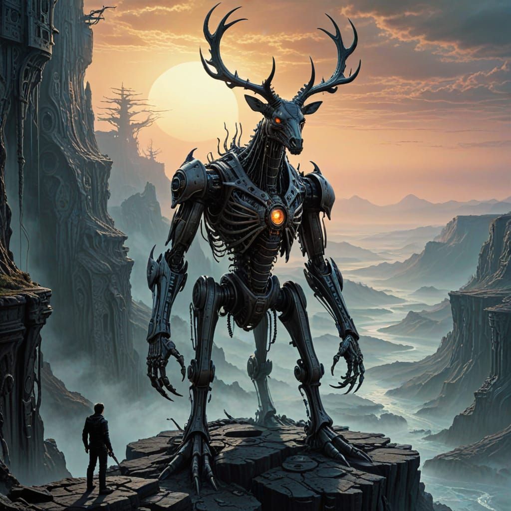 Lone Traveler Encounters Colossal Mechanical Stag