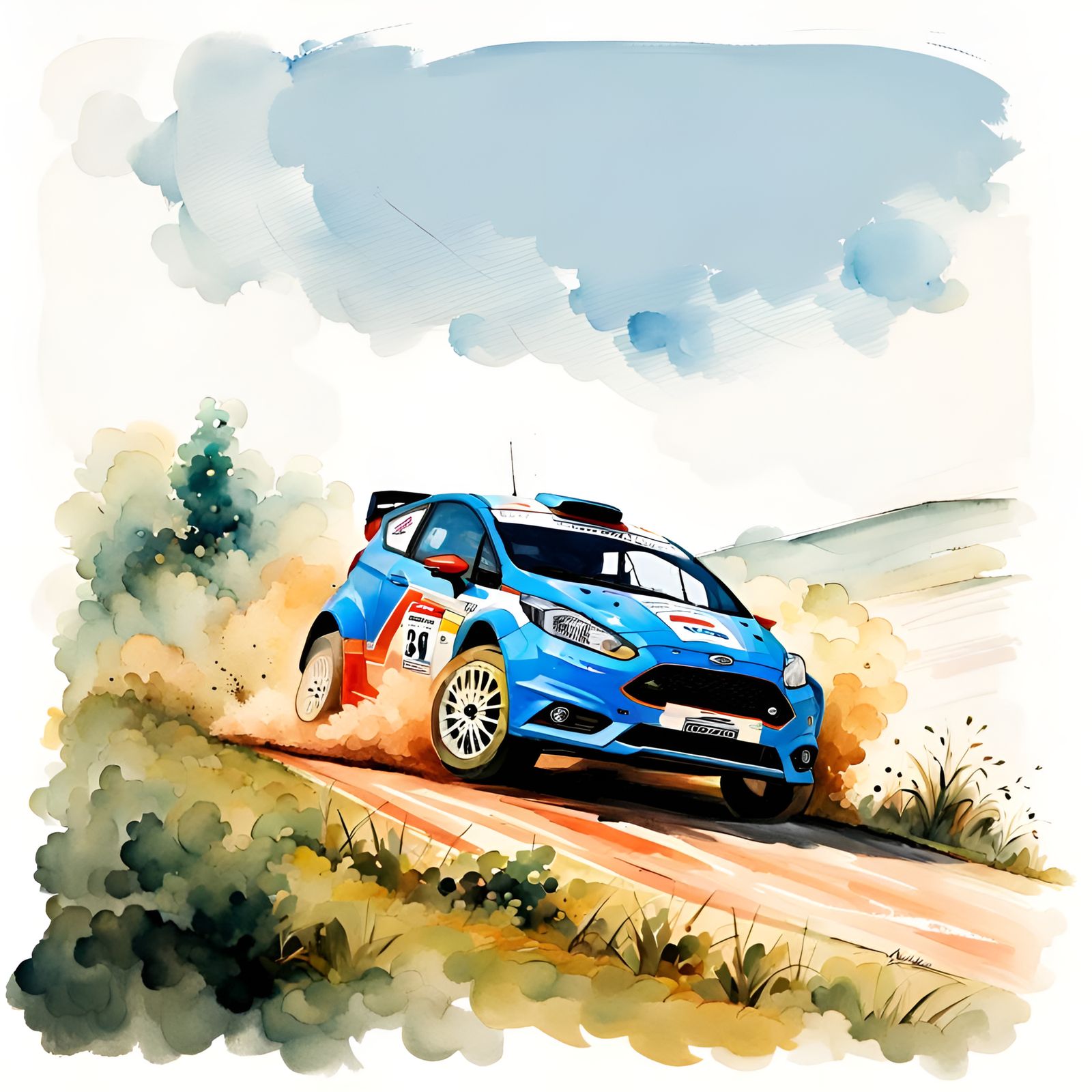 Rally Car Races Through Italy: Gouache Watercolor