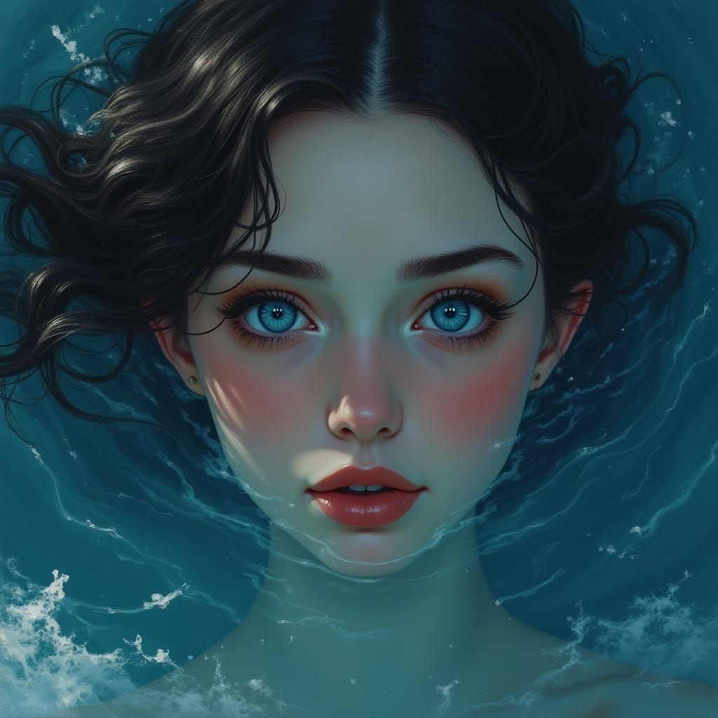 Woman With Deep Blue Ocean Eyes in Ethereal Light