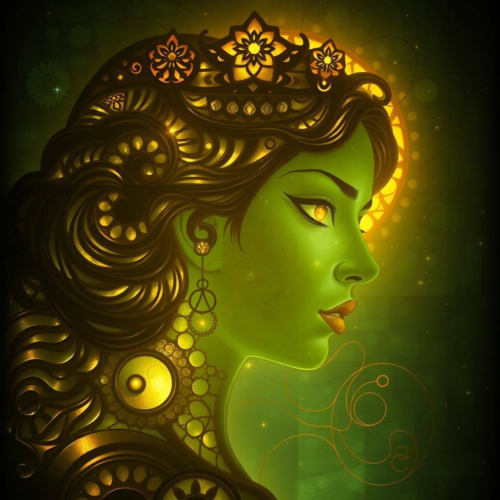 Surreal Portrait in Carved Jade Stone Style