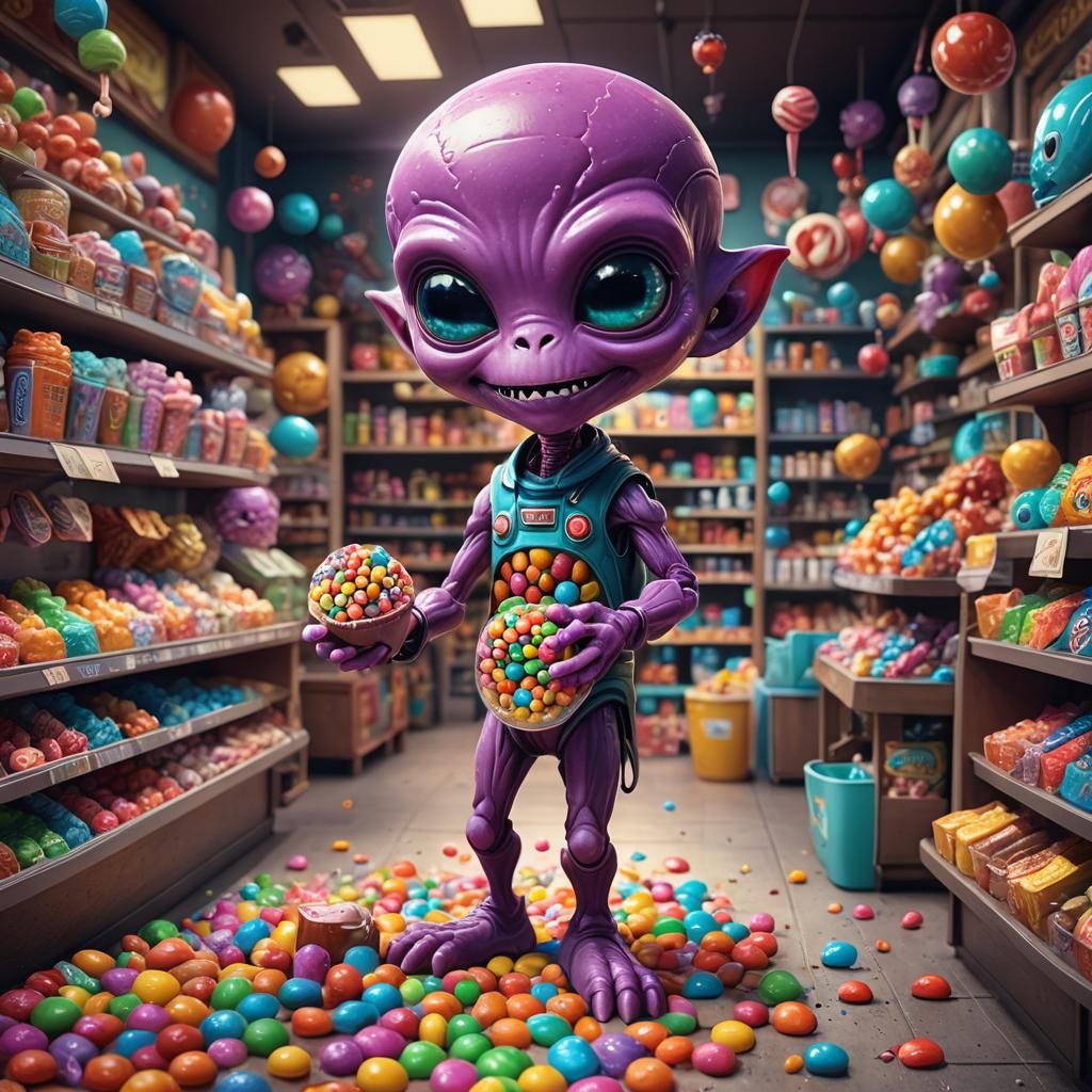 Alien caught in a candy shop