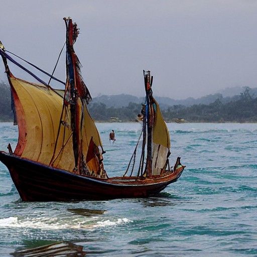 Traditional Malaysian Bedar Boat with Junk Sails