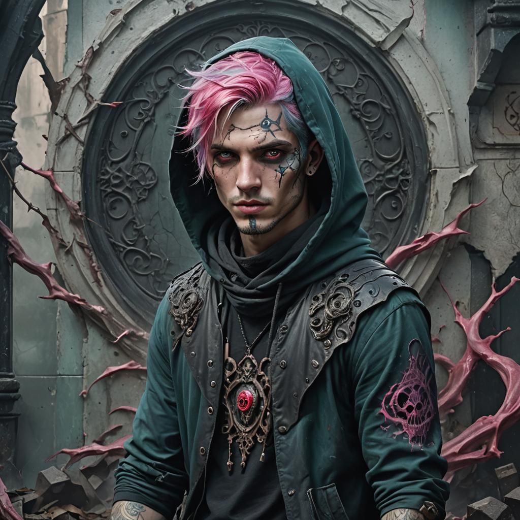 Gothic Rogue with Cyan Hair, Detailed Digital Painting