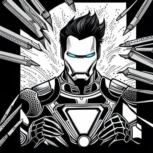 Detailed Black and White Iron Man Coloring Page