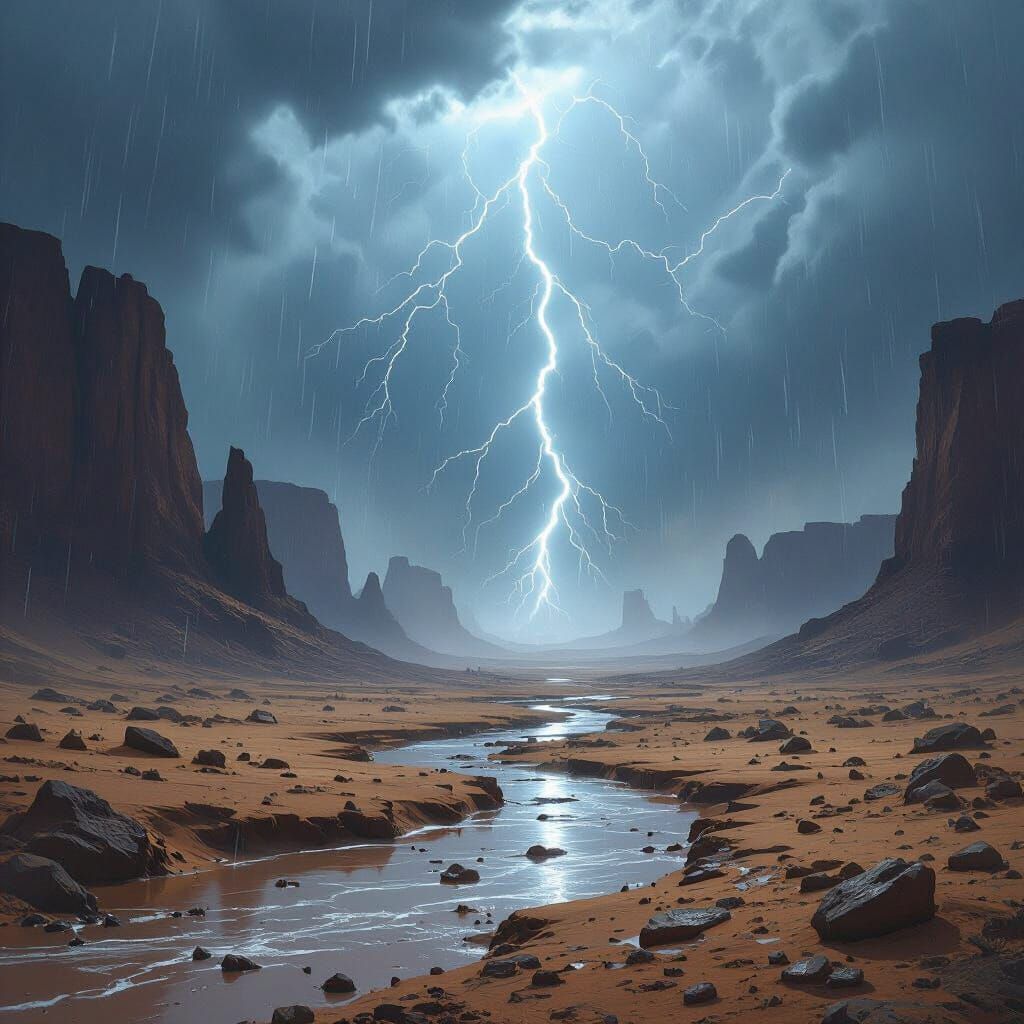 Epic Desert Rainstorm in Matte Painting Style