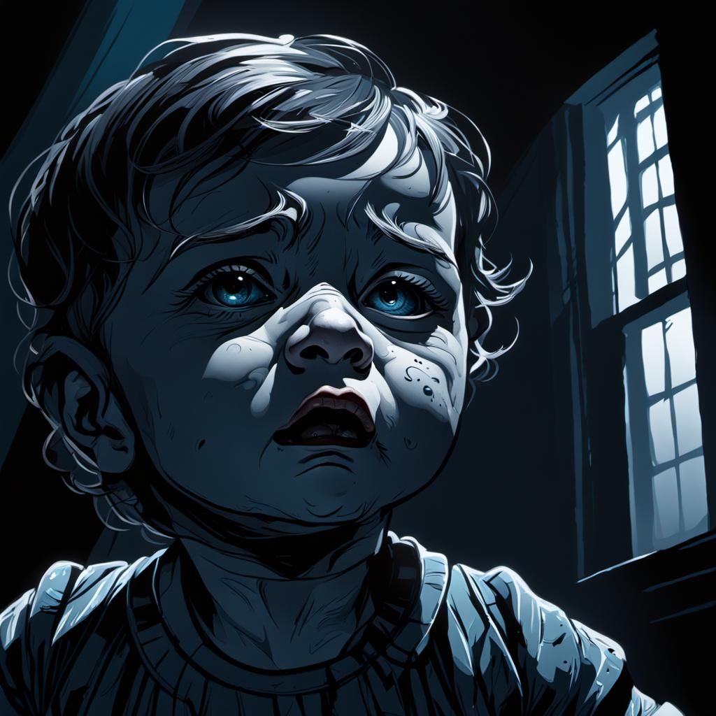 Film Noir Portrait: Crying Baby with Quilling