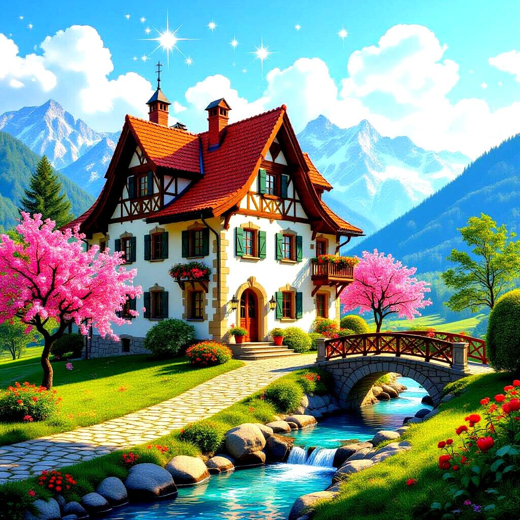 Rustic Art Nouveau Mountain Home with Apple Orchard