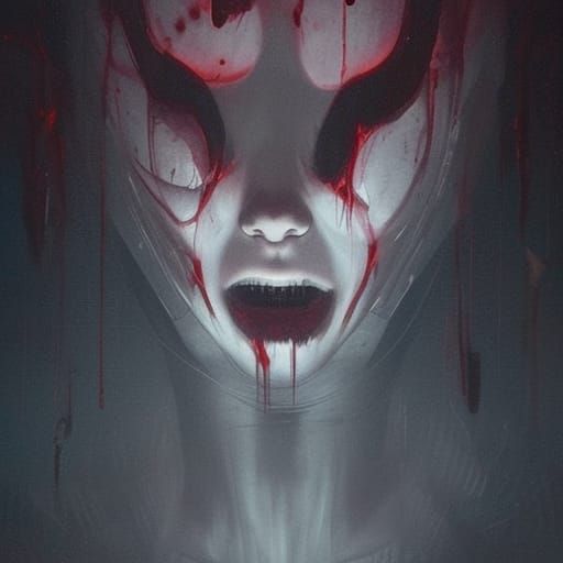 Sinister Faces Horror Art in Ghost in the Shell Style