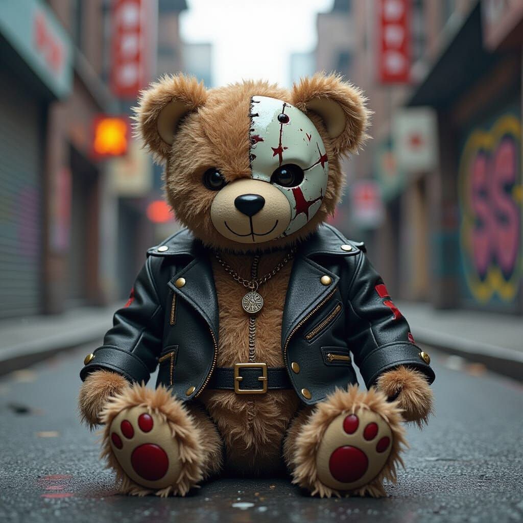 Evil Teddy Bear in Dark Street