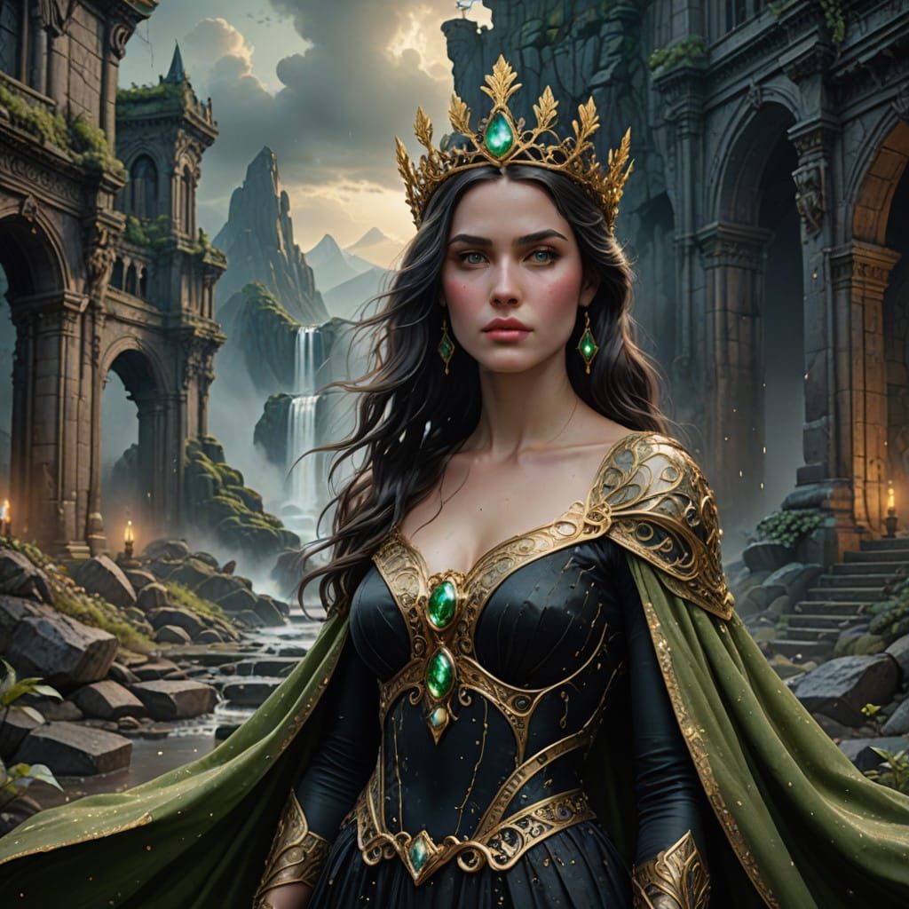 Hyper-Realistic Watercolor Goddess in Dystopian Ruin