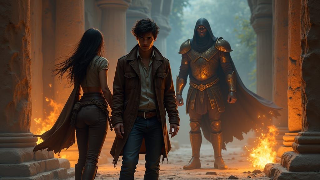 Young Adventurers Stand Resolute in Flickering Torchlight