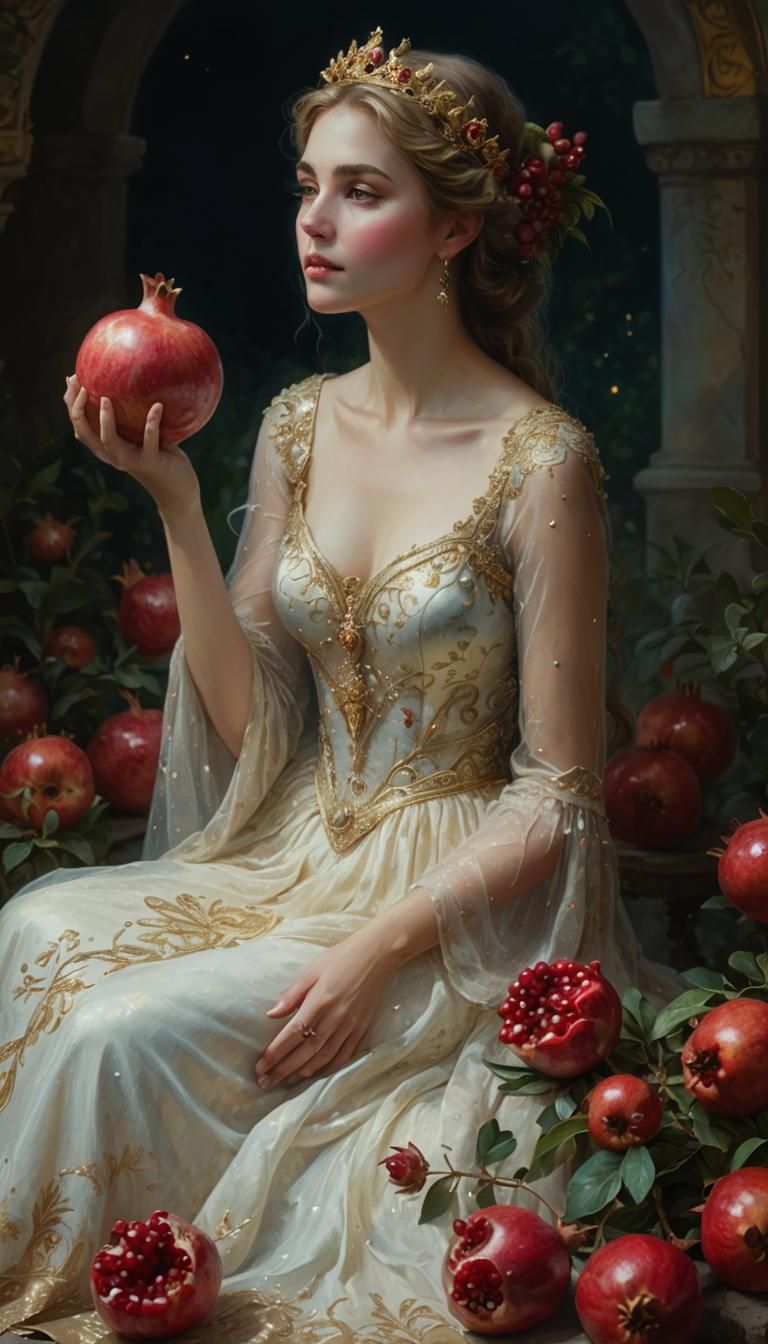 Woman with Crown of Wisdom in Moonlit Garden