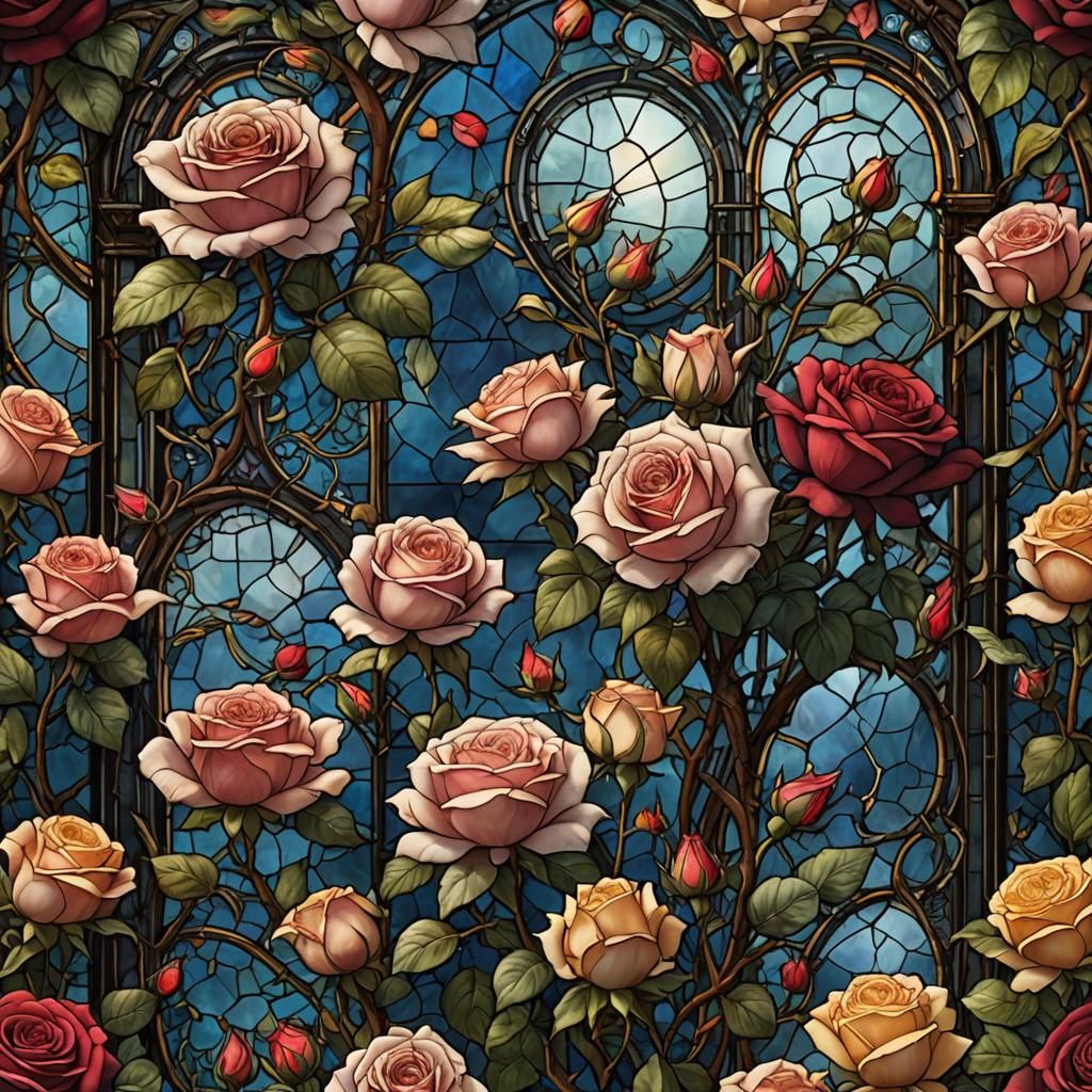 Detailed Floreal Stained Glass with Roses