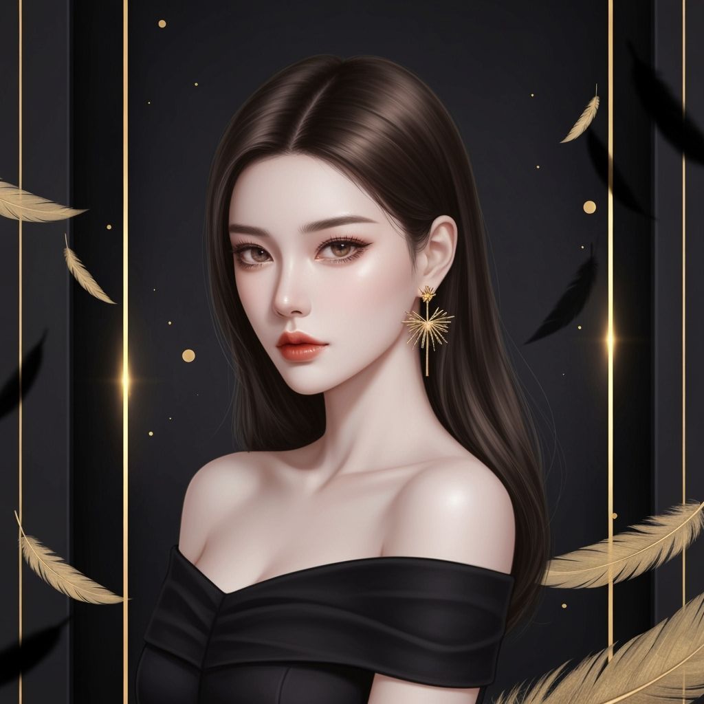 Elegant Woman in Black Dress: Digital Fashion Illustration