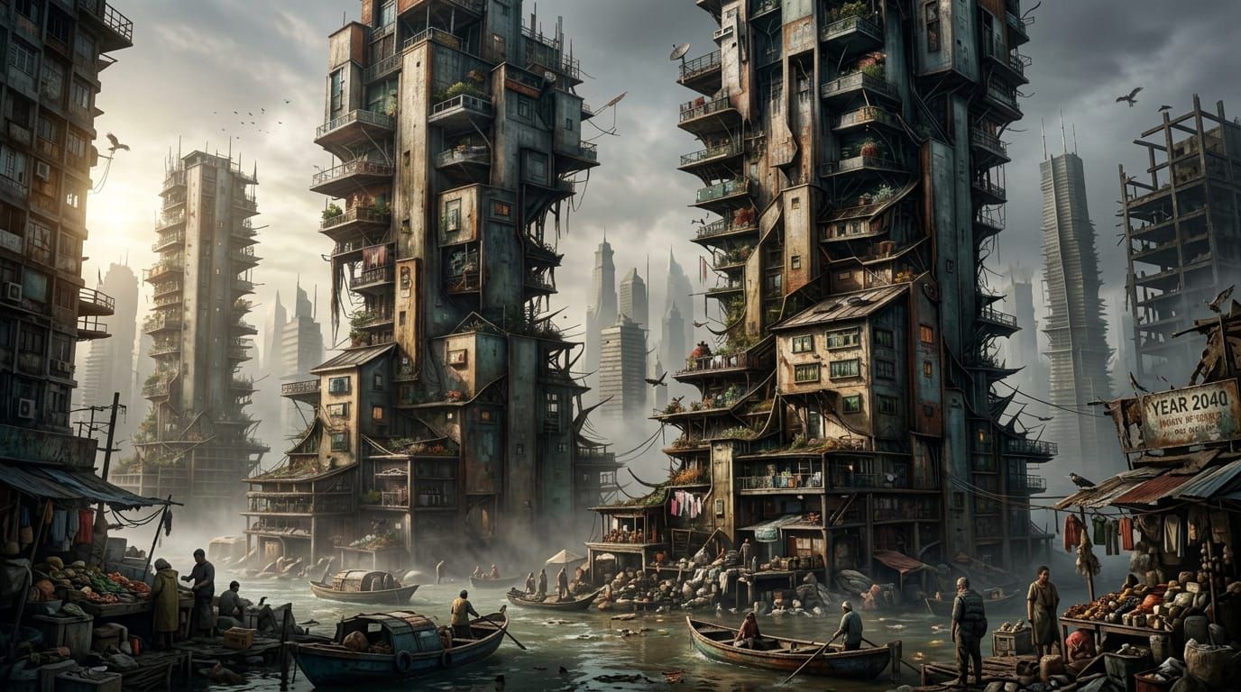 Dystopian Cityscape Housing in 2040
