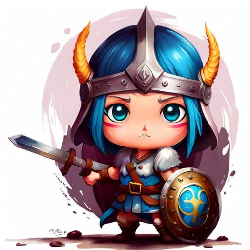 Adorable Chibi Viking Warrior, Digital Art