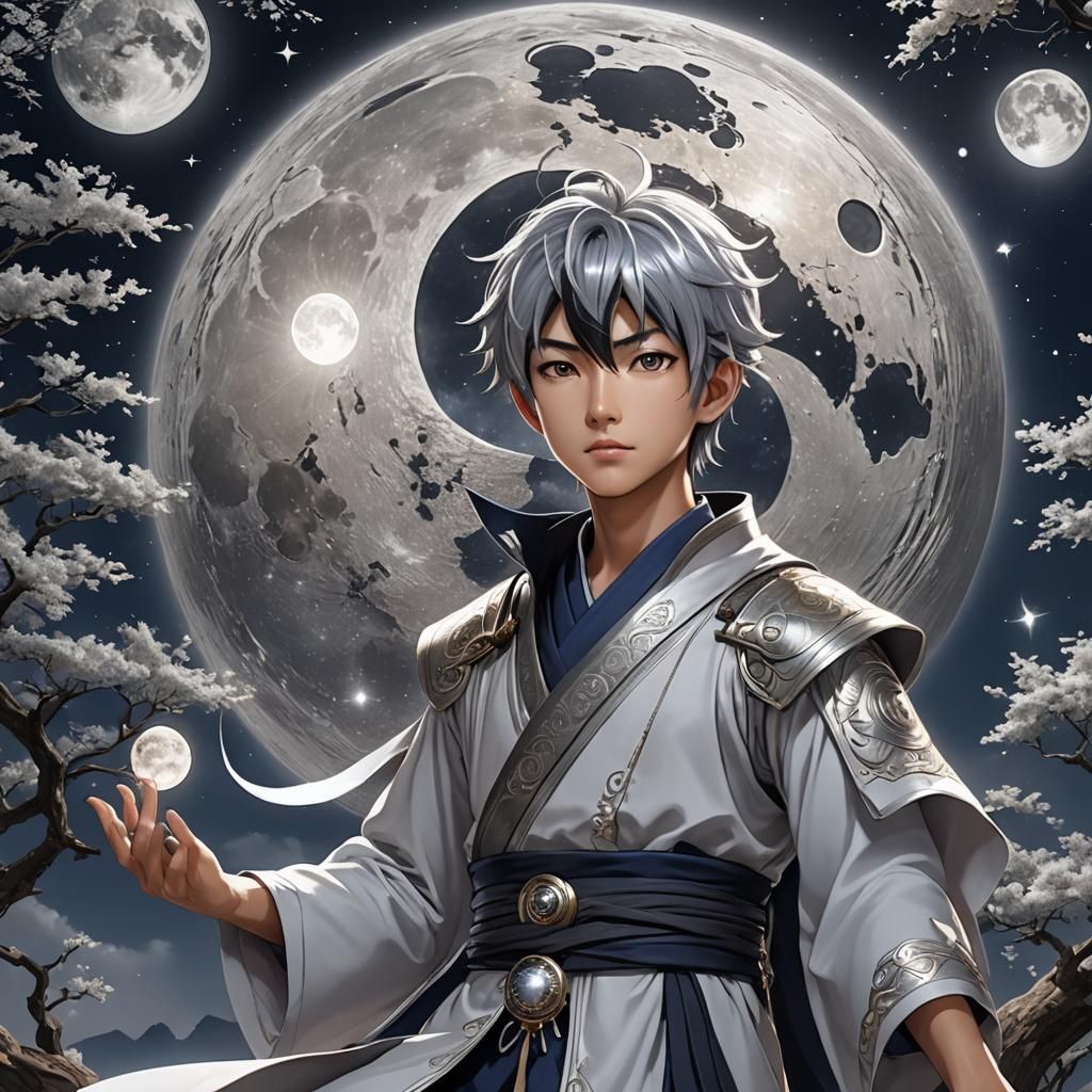 Lunar Mage Practices Magic in Anime Art Style