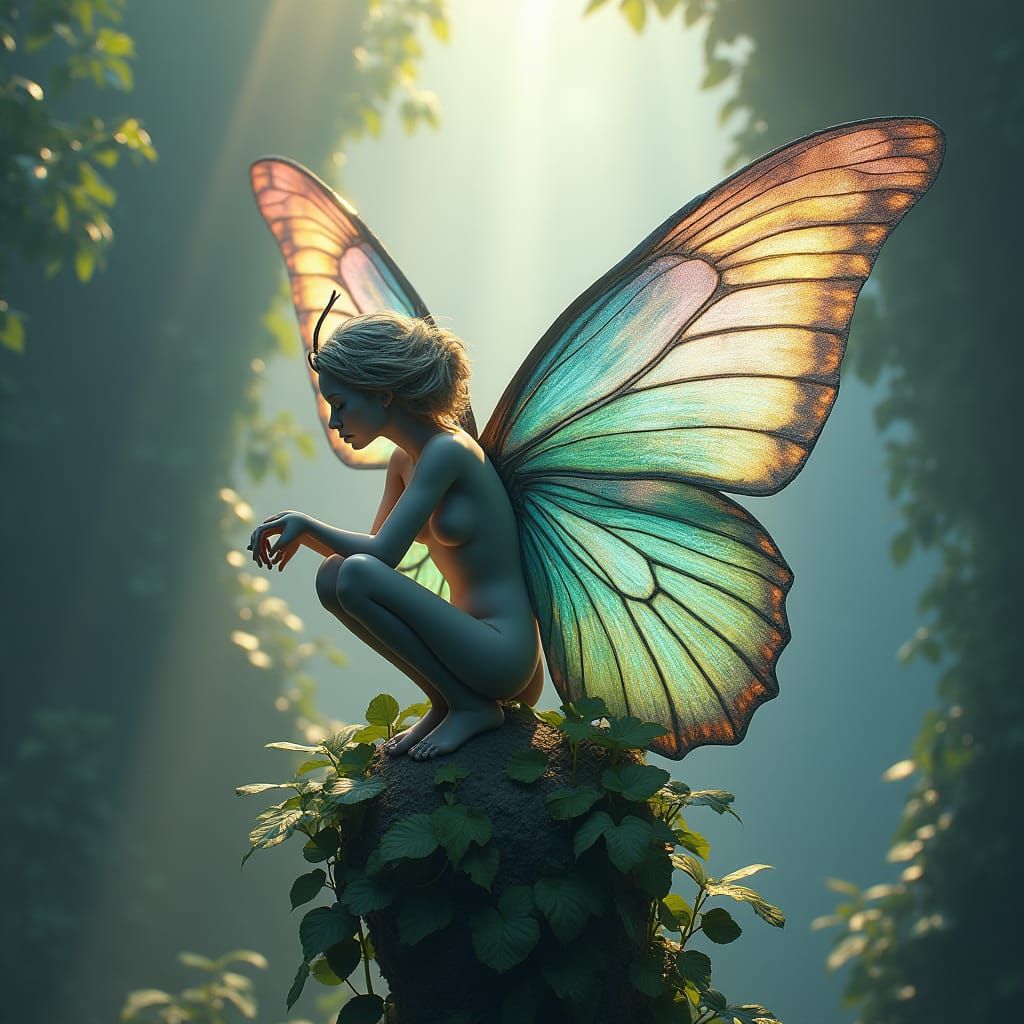 Butterfly Angel with Iridescent Wings in Matte Painting