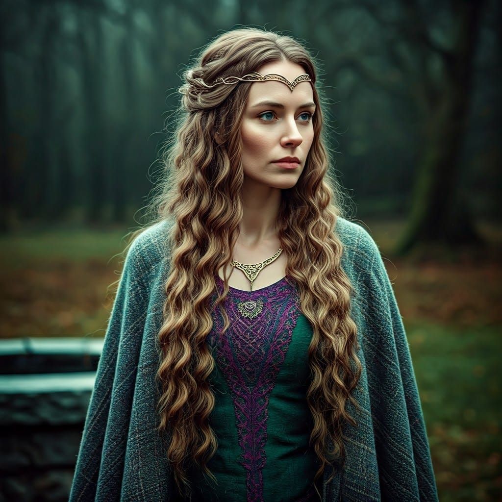 Celtic Goddess Beag at Magic Well, Neo-Impressionist Style