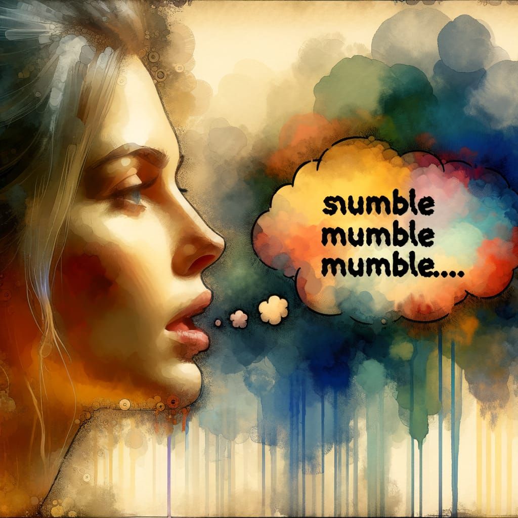 Tired Woman Portrait with Speech Bubble in Romantic Style