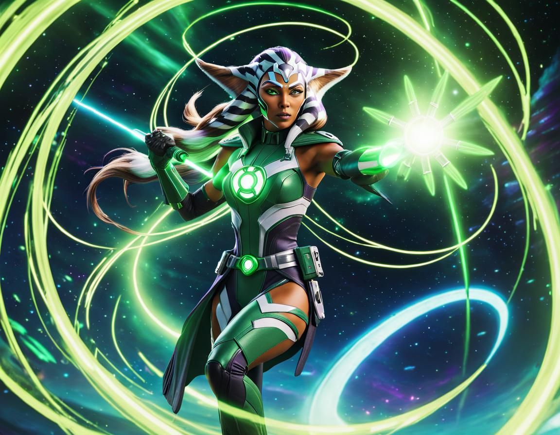 Ahsoka Tano as Green Lantern in Cyberpunk Style