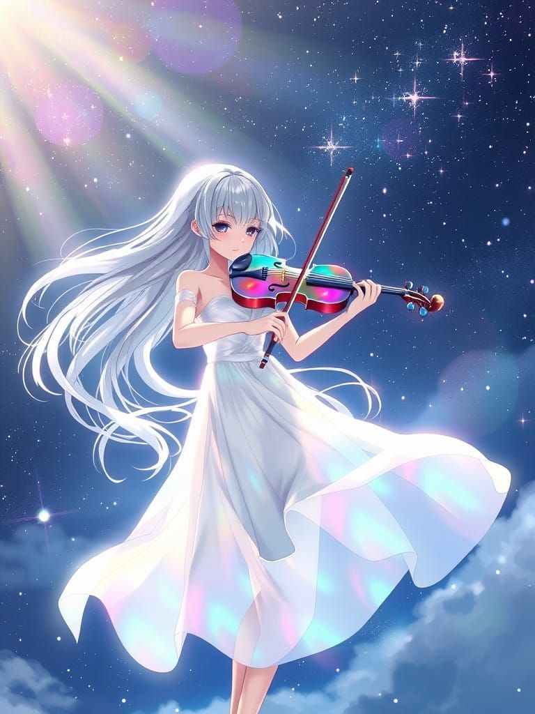Anime-Style Painting of Celestial Violinist in Harmony with....
