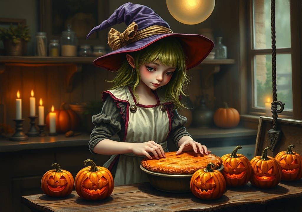 Whimsical Witch's Pumpkin Pie: A Voidcore Halloween Scene