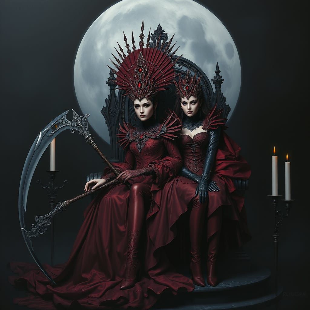 Surreal Dark Fantasy Fashion Scene in Oil Painting Style