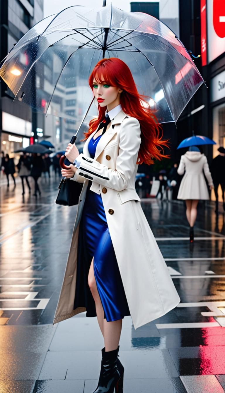 Japanese Woman in YSL Fashion on Rainy Tokyo Street
