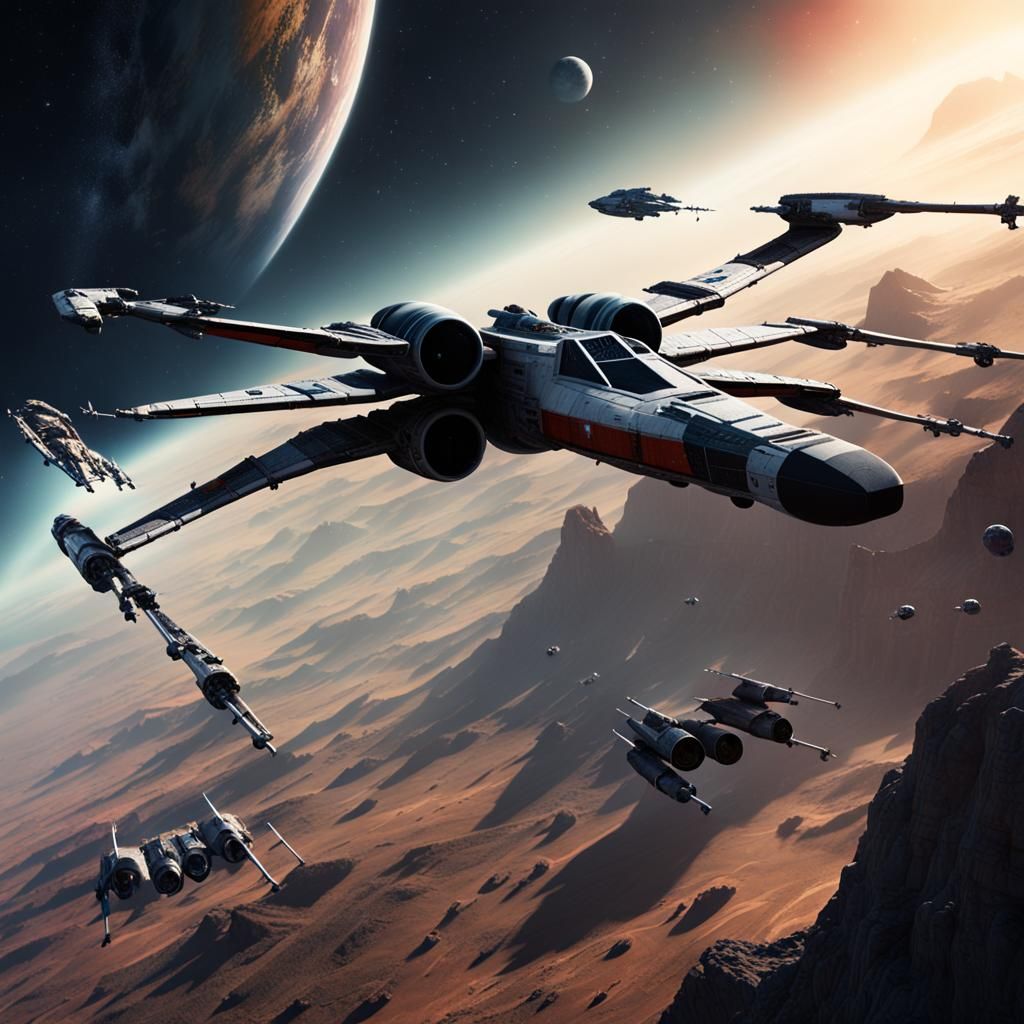 X-Wing Fighter in Outer Space Concept Art