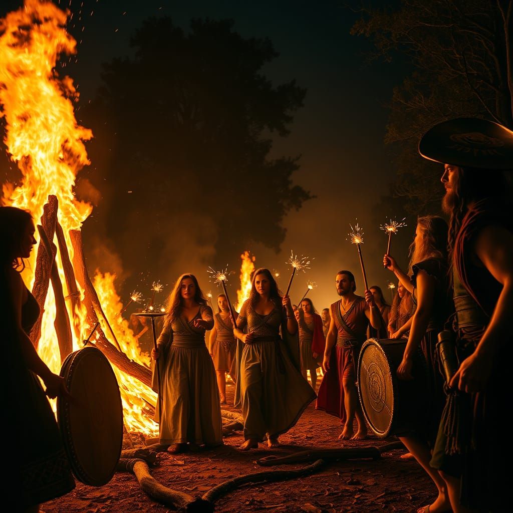 Celtic Fire Festival: Druids Dance in Fiery Forest