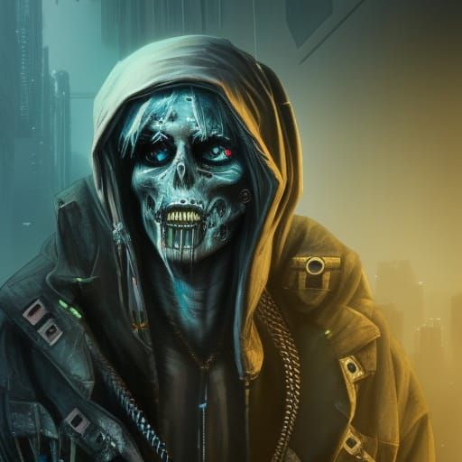 Undead Cyberpunk Man in Digital Matte Painting