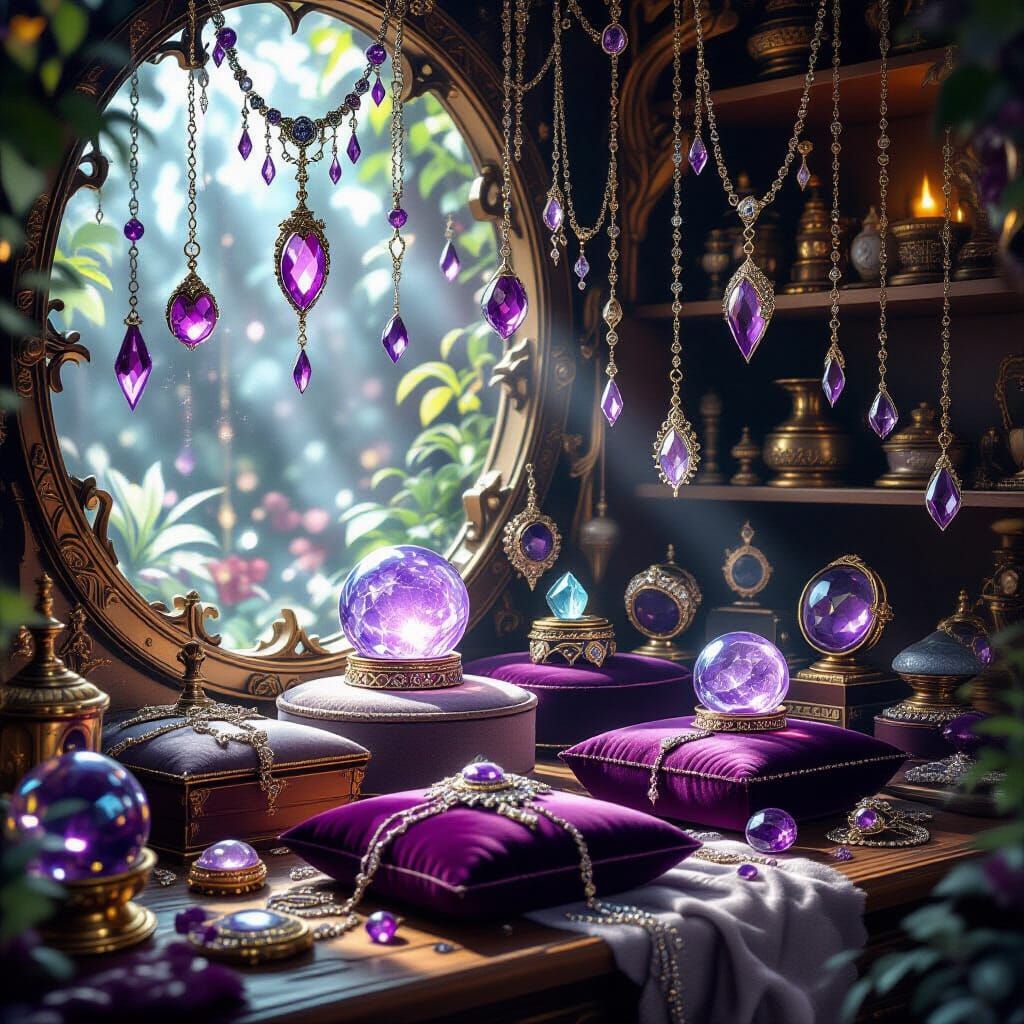Mystical Jewellery Shop Filled with Shimmering Ornate Pieces