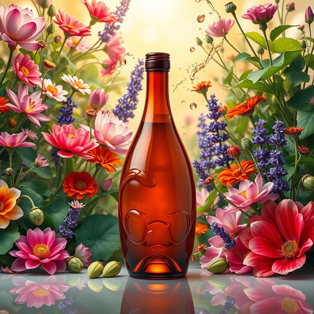 Koi Fish Bottle in Surreal Floral Arrangement