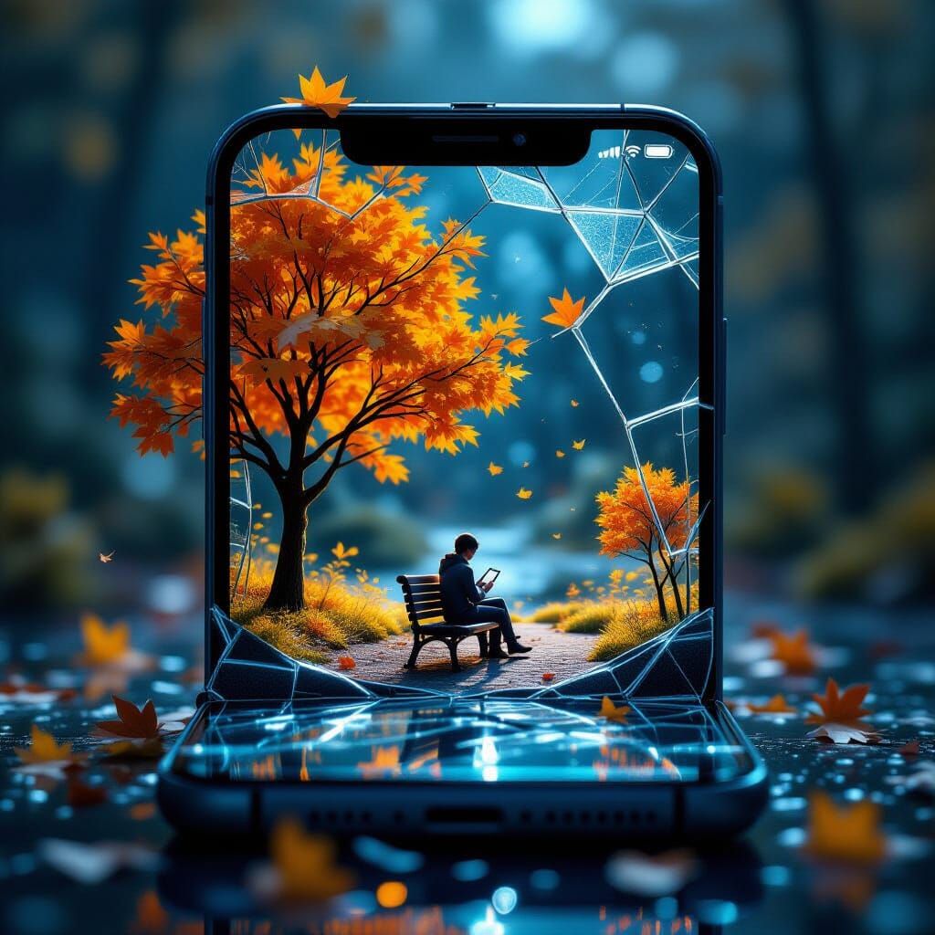 Autumn Village in Shattered Smartphone Digital Matte Paintin...