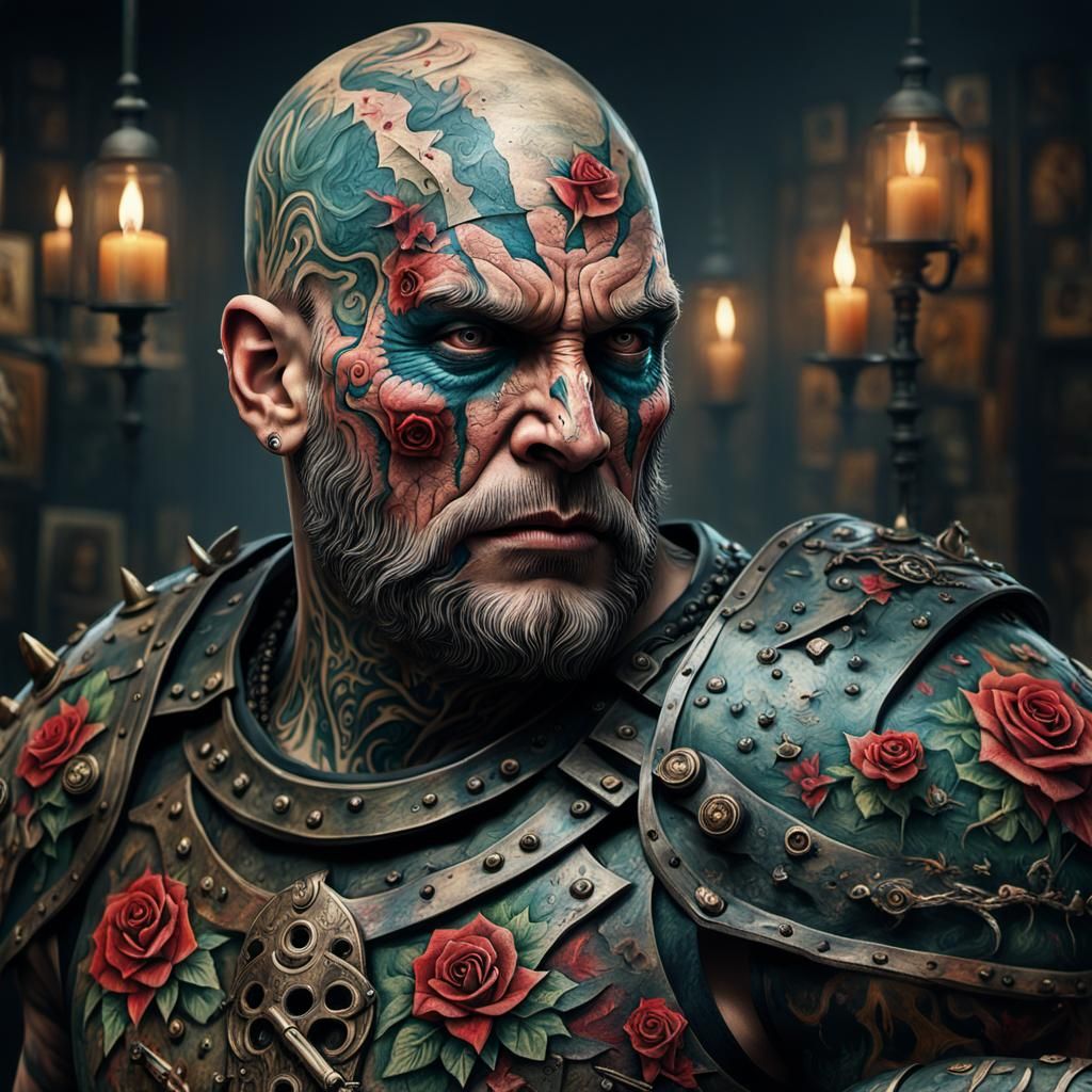 Gothic Tattoo Artist: Cannibalistic Face in Impasto Style