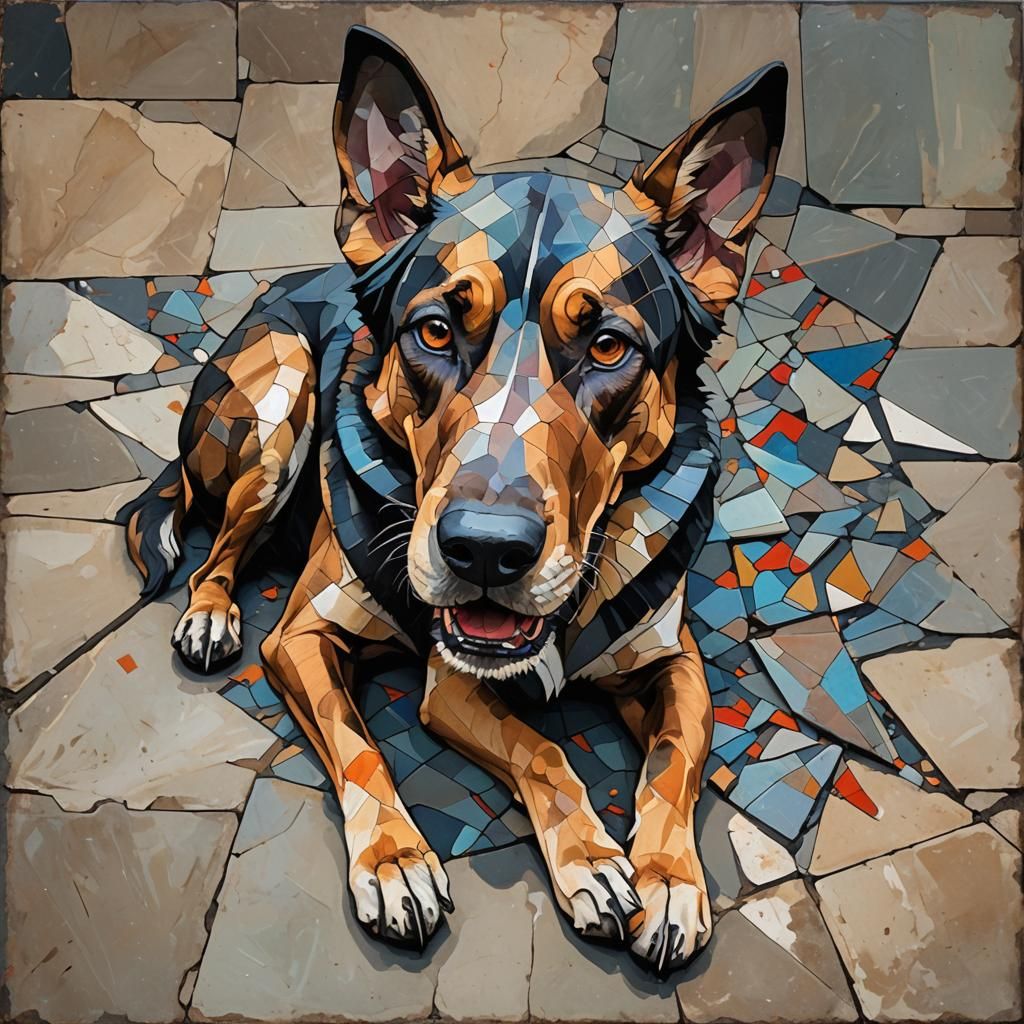 Cubist Hound Dog Exhausted After Hunt