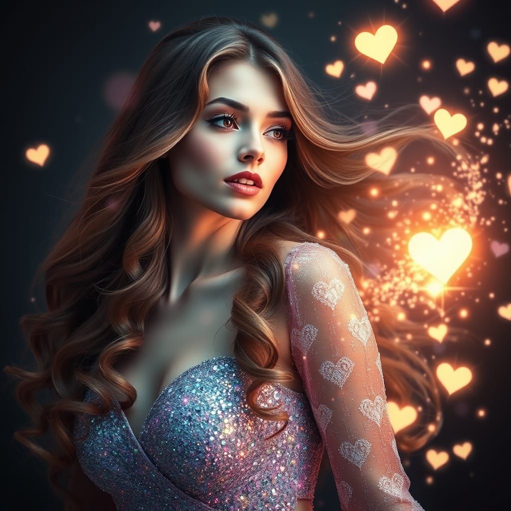 Enchanted Celestial Beauty with Glittering Hair