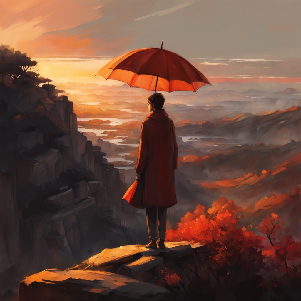 Ethereal Sunset Moment on Rocky Cliff