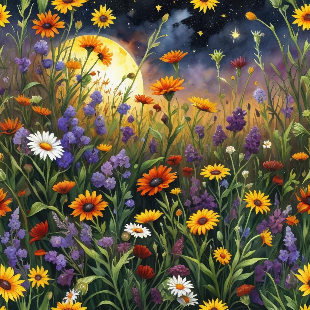 Surreal Meadow Flowers: Gothic Impressionist Masterpiece