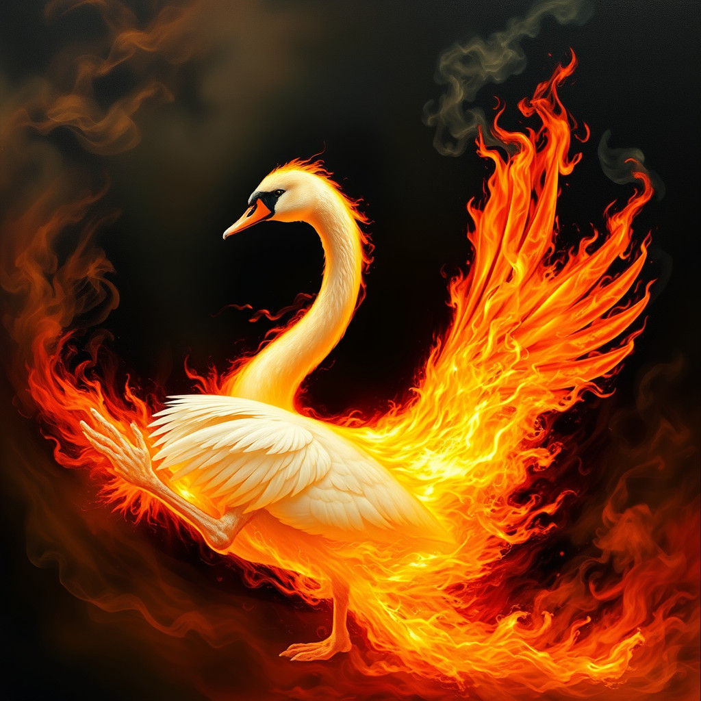 Flaming Swan: A Surreal Vision of Fire and Flight
