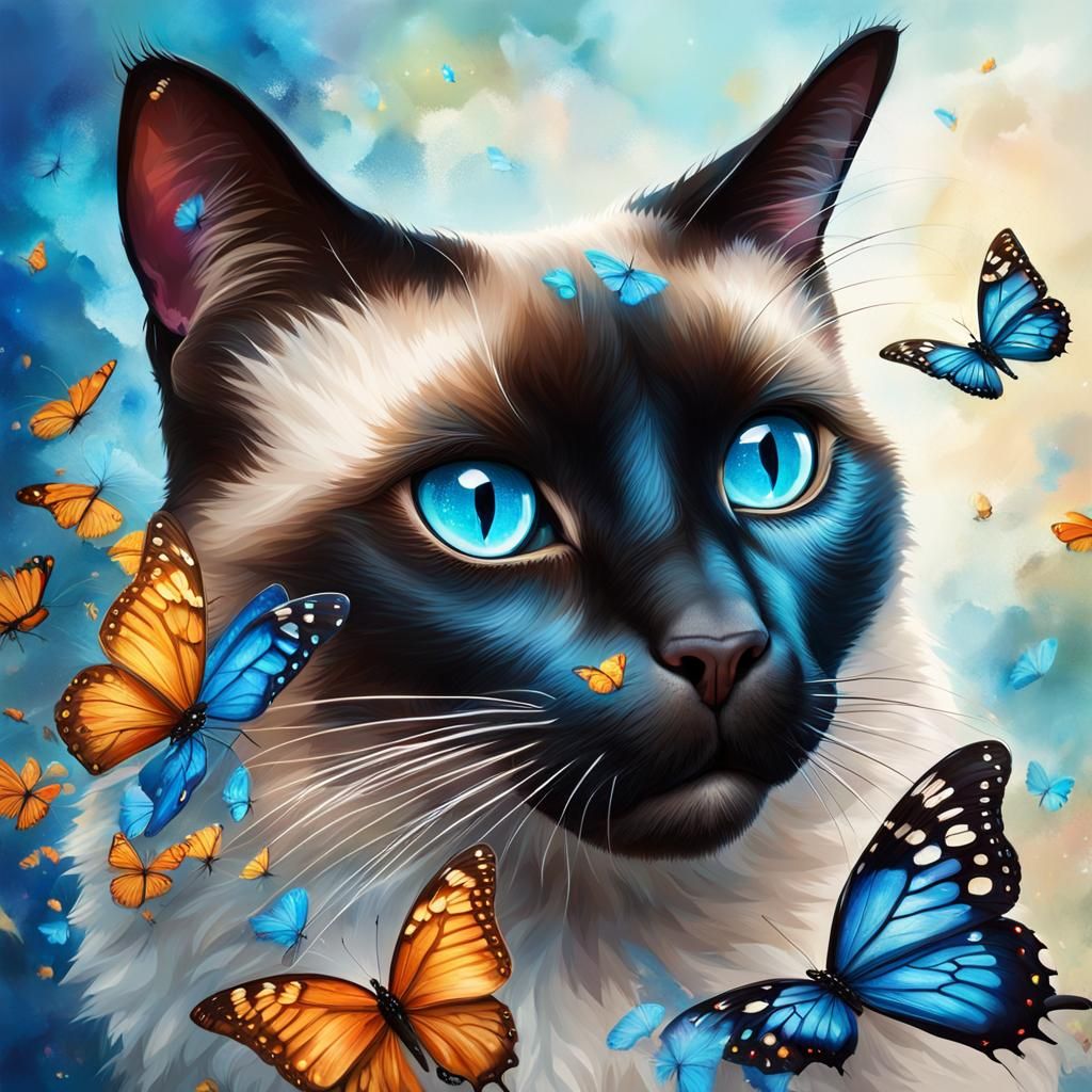 Blue-Eyed Siamese Cat in Fantasy World