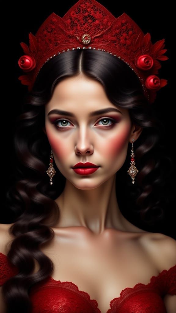 Glamorous Woman in Red Lace Portrait