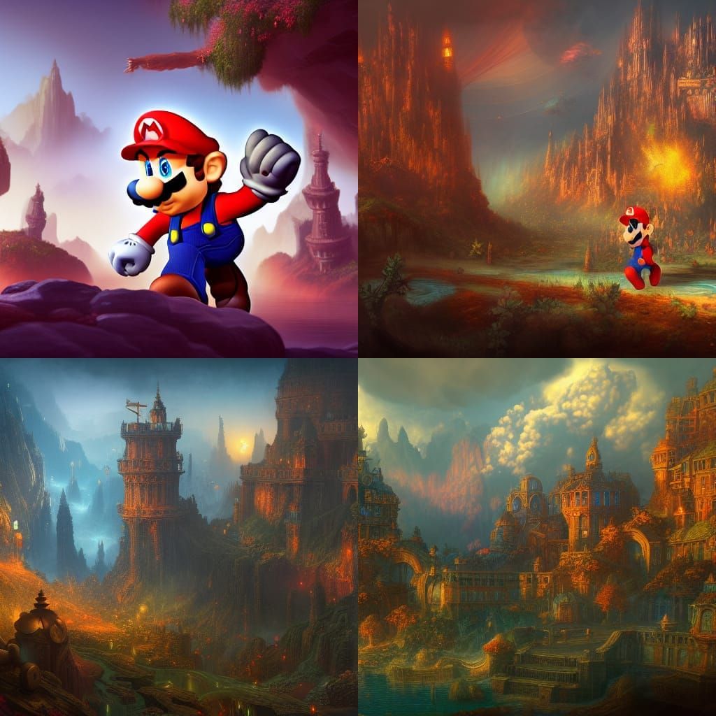 Detailed Matte Painting of Mario in Fantasy Style