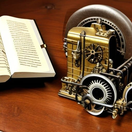 Steampunk Engine Integrated into a Book