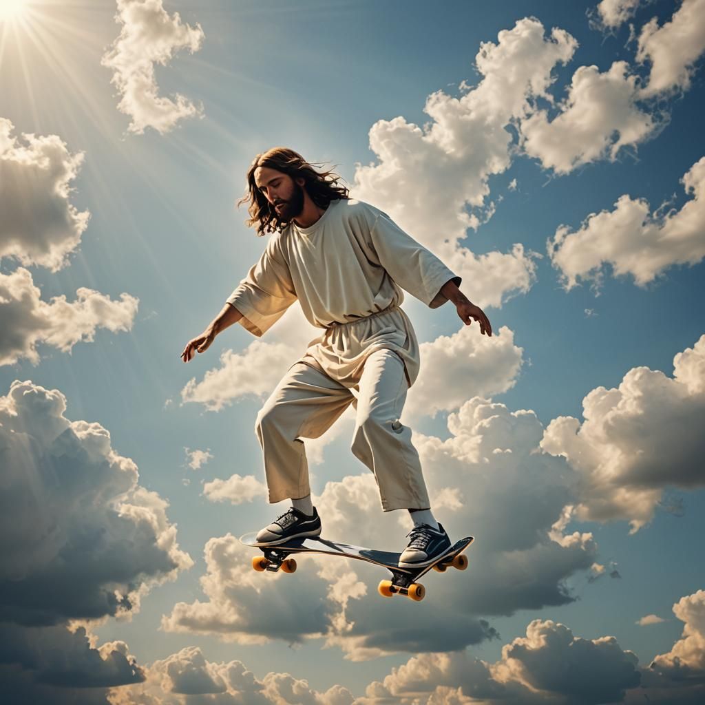 Jesus Christ Skateboarding in Divine Sunlight